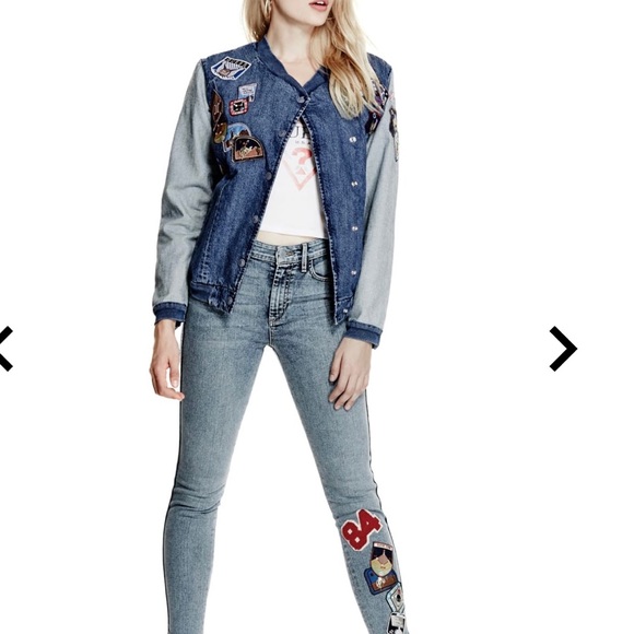 GUESS ORIGINALS PATCH DENIM BOMBER JACKET - Picture 2 of 6